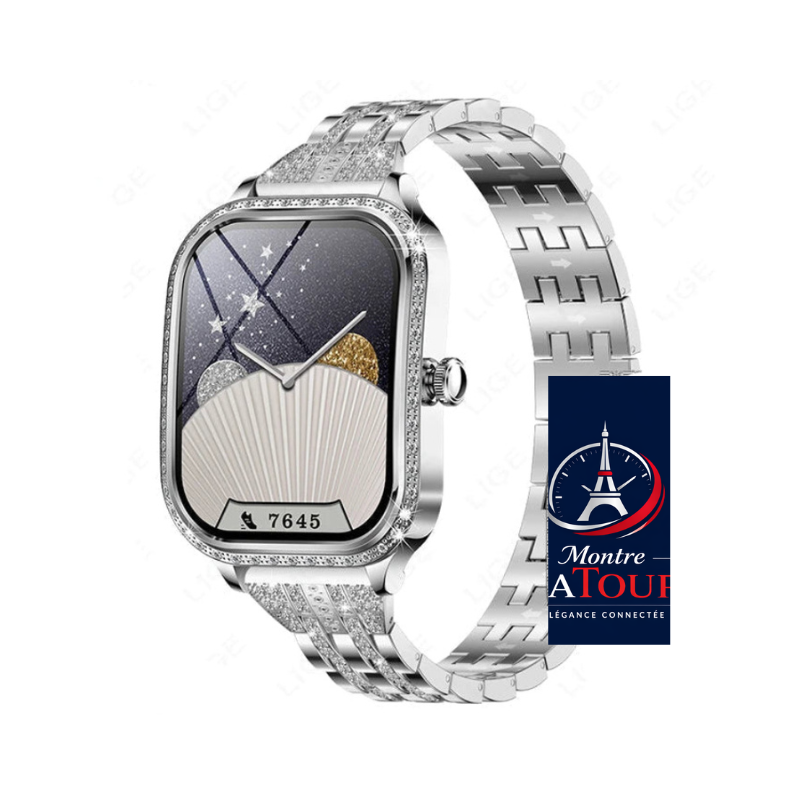 Montre Connectée Femme Élégante Argent